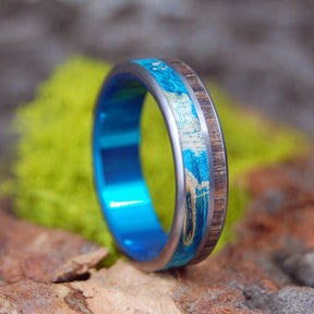 SEA ZEBRA | Turquoise Box Elder & Zebra Wood Titanium Wedding Rings - Minter and Richter Designs